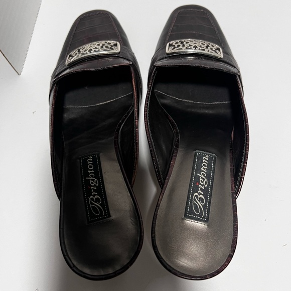Brighton Steph Chocolate Brown Leather Crocodile Mule Heels 8 - Picture 6 of 7